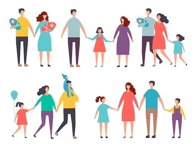 Parejas masculinas y femeninas. Aislar a los personajes de niños y parejas de familia en blanco
