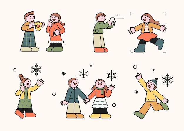 Parejas teniendo una cita feliz en una Navidad nevada