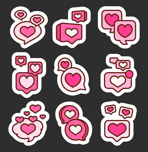 Parella conversación de amor pegatina marcador de libros burbujas de habla con corazón para romántico.