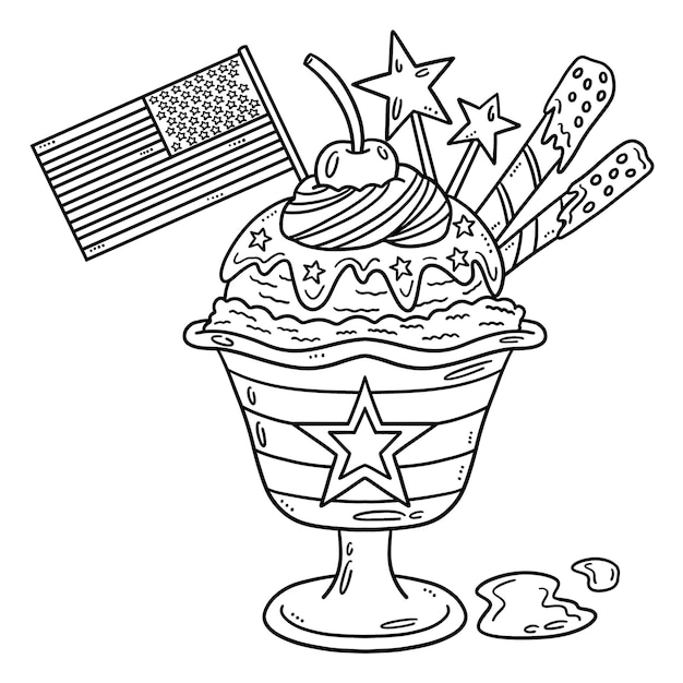 Vector parfait de helado con bandera aislada página para colorear