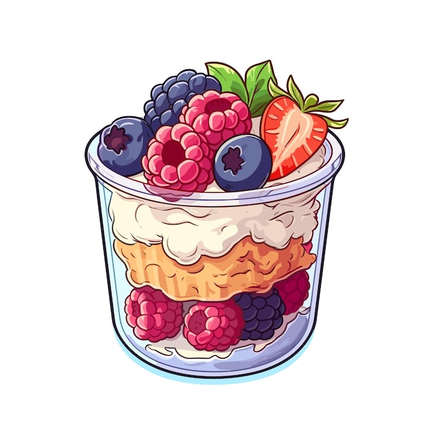 parfait de yogur con ilustración de bayas mixtas Vector