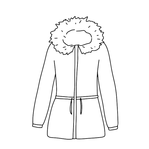Parka de invierno Puffer aislado en blanco Ilustración de contorno de Doodle
