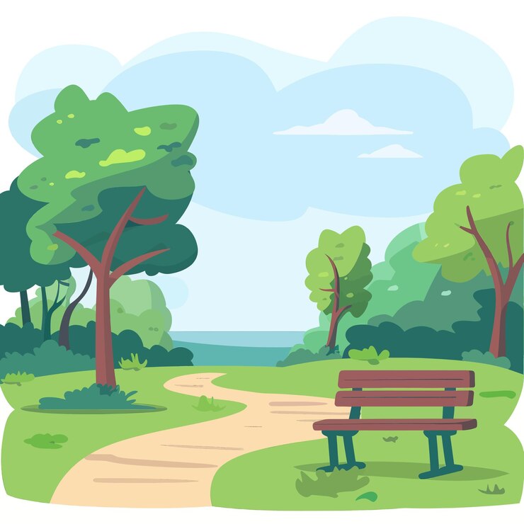 Vector un parque con un camino y un banco