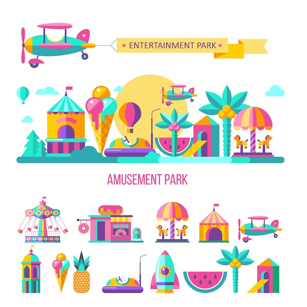 Vector parque de diversiones. ilustración vectorial.