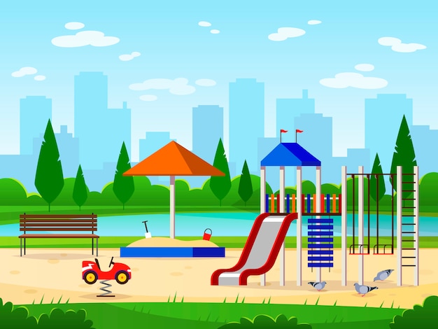 Parque infantil. Parque de la ciudad parque infantil actividades al aire libre paisaje urbano paisaje jardín entretenido ilustración
