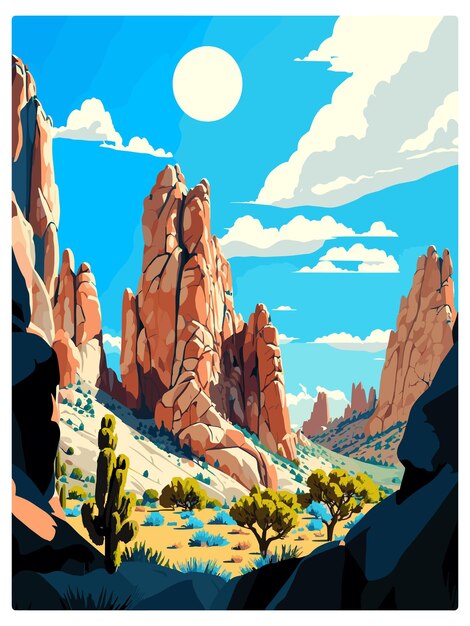 Vector parque nacional pinnacles california cartel de viajes vintage recuerdo cartel postal pintura de retratos wpa