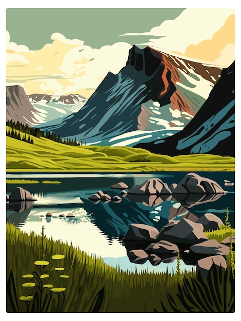 Vector parque nacional de sarek suecia sueco cartel de viaje vintage recuerdo cartel postal retrato pintura wpa