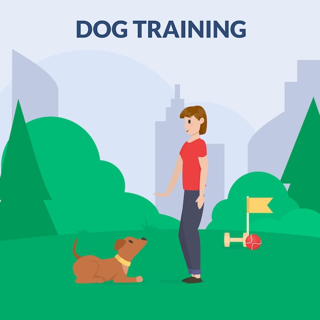 Parque para perros con equipamiento deportivo Una mujer entrenando a un perro