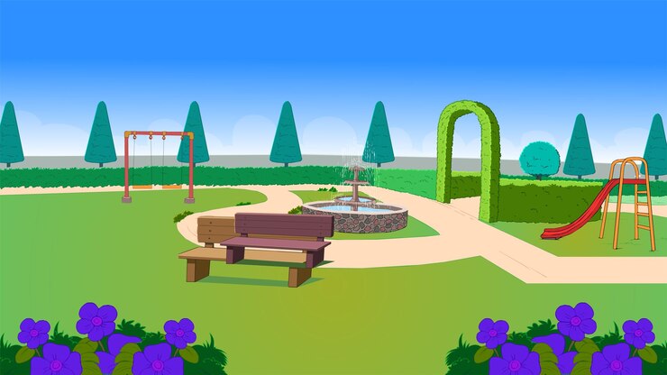 Parque vectorial con ilustración de patio de recreo