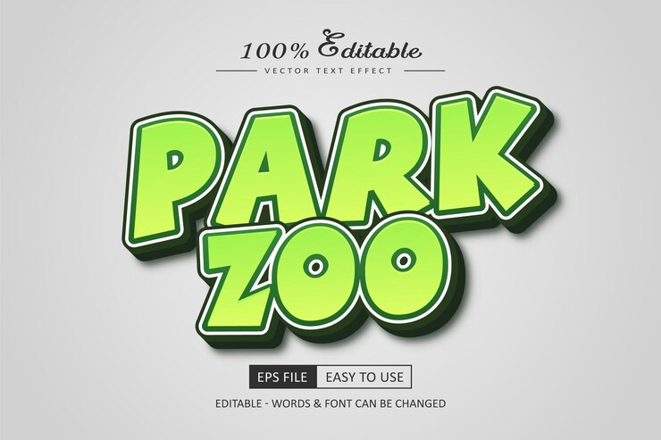 Vector parque zoológico efecto de texto editable estilo moderno