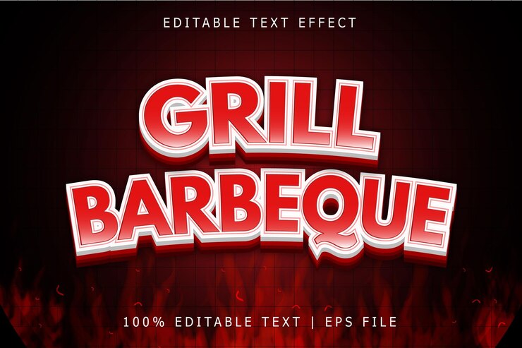 Vector parrilla barbacoa texto editable efecto 3 dimensión relieve estilo moderno