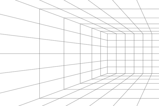 Parte de la sala de estudio o el marco de alambre del portal en perspectiva Estructura de cuadrícula de caja malla en dimensión 3D