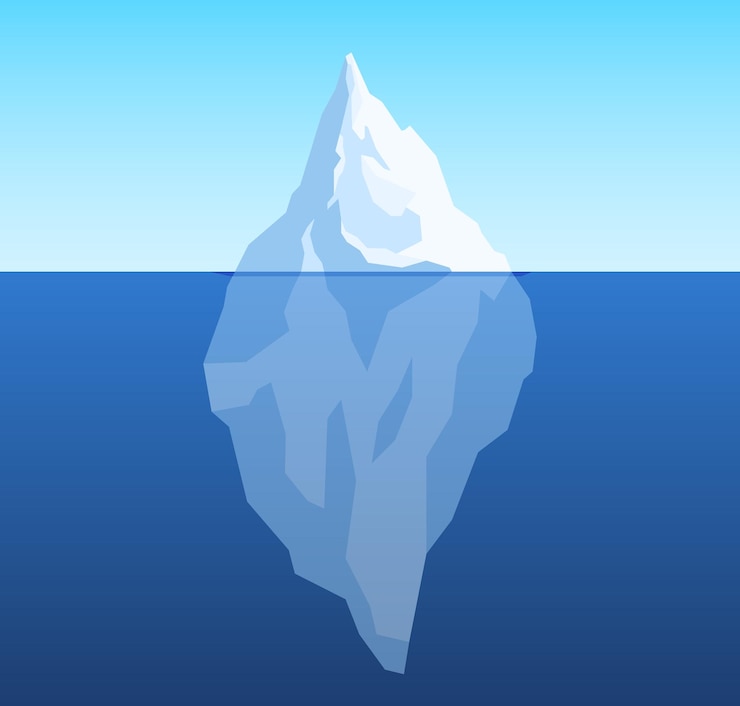Vector la parte superficial y submarina del iceberg un macizo congelado de agua y nieve