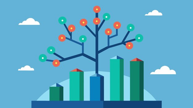 Vector en la parte superior del árbol las ramas más nuevas brotaron mostrando los últimos desarrollos en datos