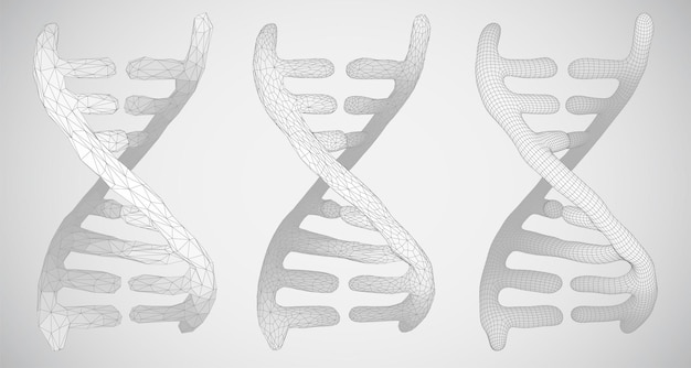 Parte vectorial del estilo abstracto triangular 3d del ADN humano en blanco y negro