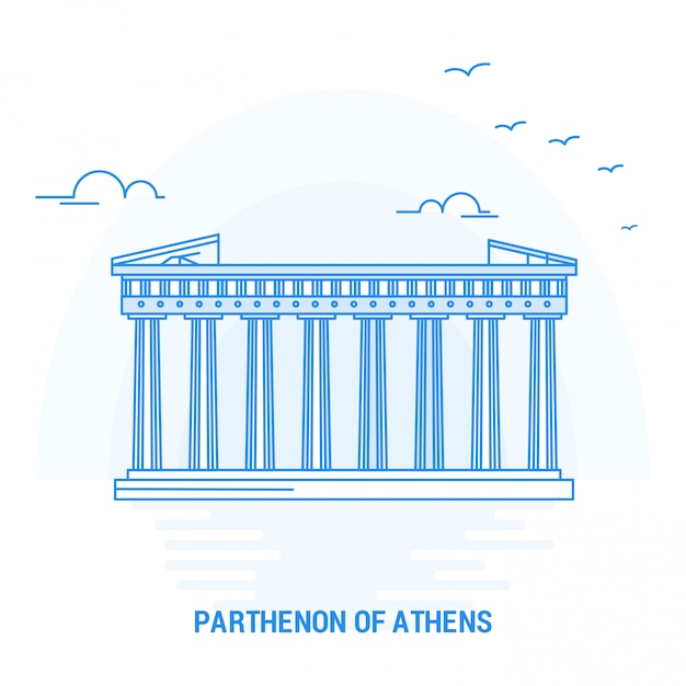 Vector parthenon of athens blue landmark