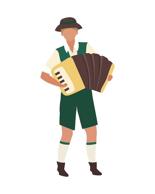 Participante de Oktoberfest tocando acordeón carácter vectorial de color semi plano