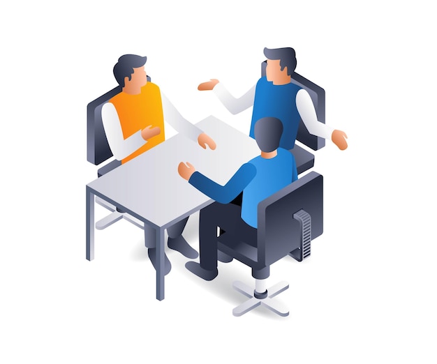 Los participantes en la reunión tienen opiniones fuertes ilustración isométrica 3D plana