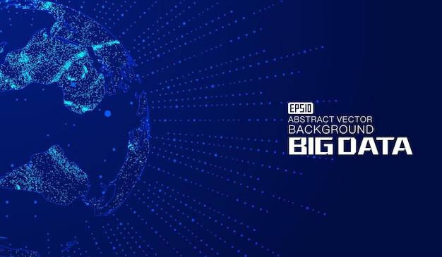 Partícula línea punto línea mundo mapa big data tecnología vector fondo