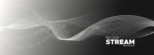 Las partículas de big data fluyen en movimiento ondulatorio