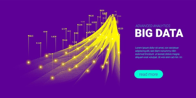 Las partículas de big data fluyen en movimiento ondulatorio