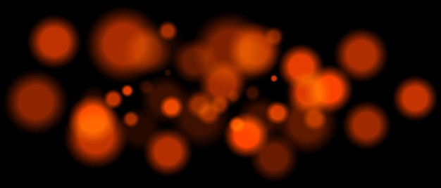 Partículas de bokeh borrosas naranjas con diferentes tamaños y opacidad sobre fondo negro Elemento de diseño abstracto para escenas festivas o de ciencia ficción