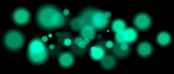 Vector partículas de bokeh borrosas verdes con diferentes tamaños y opacidad sobre fondo negro elemento de diseño abstracto para escenas festivas o de ciencia ficción
