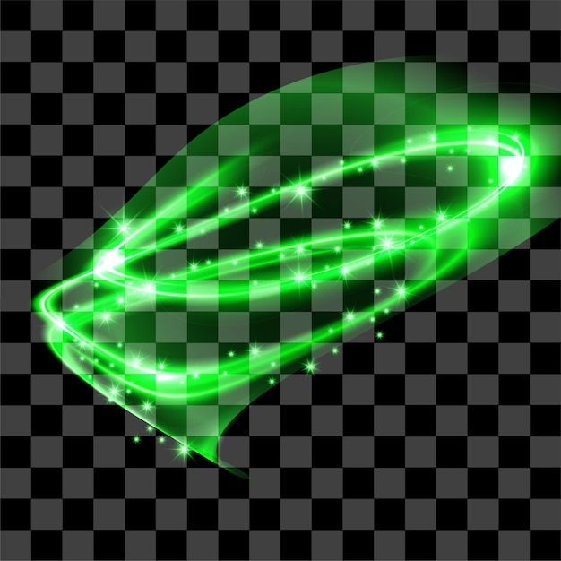 Partículas de brillo de forma verde, confeti brillante y efecto de luces brillantes. Luciérnagas mágicas vectoriales