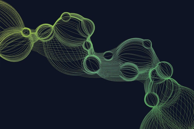 Partículas de burbujas digitales degradadas verdes sobre fondo negro Superficie futurista de ciencia y tecnología