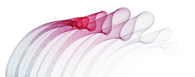 Partículas dinámicas ondas sonoras que fluyen, tejido de tul transparente en el viento. Fondo abstracto de vector de curvas punteadas. Hermoso conjunto de puntos combinados en forma de onda 3d.