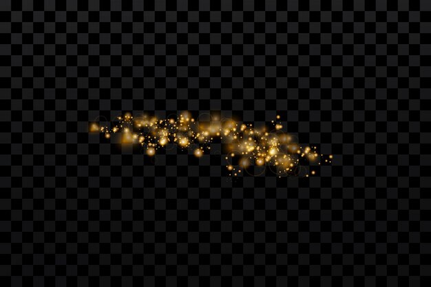 partículas doradas brillantes en transparente