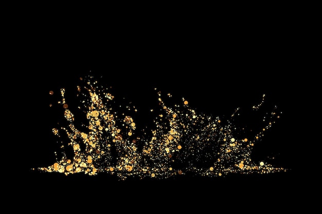 Partículas doradas dispersas en un fondo oscuro Fondo festivo o elemento de diseño