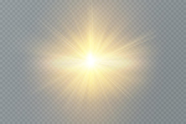Partículas doradas de luz. Luz dorada. Llamarada de luz. Estrellas aisladas sobre fondo transparente.