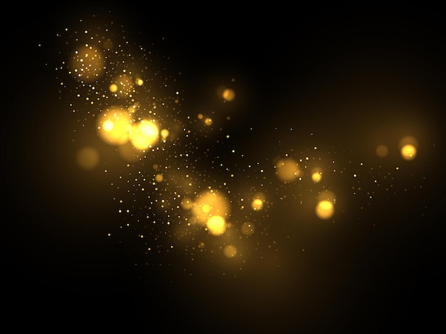 Vector partículas doradas vectoriales. los círculos amarillos brillantes del bokeh resumen el fondo de lujo del oro.