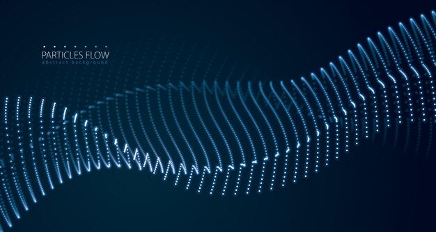 Partículas de energía que fluyen, ola de luces borrosas. Ilustración de efecto de vector de luces redondas borrosas. Estilo de tecnología futurista 3d.