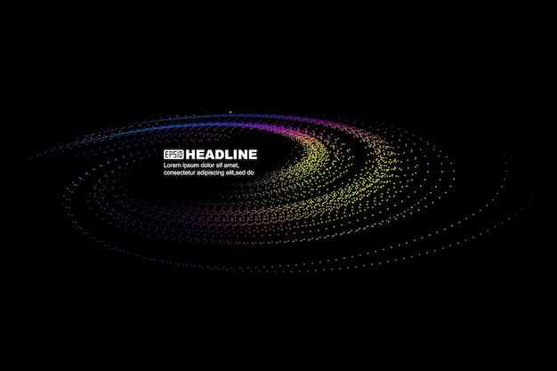 Partículas espirales coloridas con líneas, fondo de vector de tecnología de tecnología de comunicación.