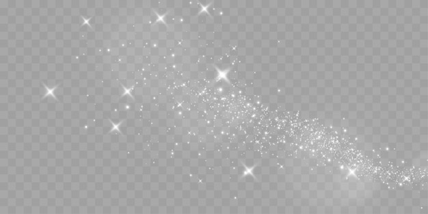 Partículas de luz blanca brillante en fondo transparente estrellas brillantes y efecto de polvo