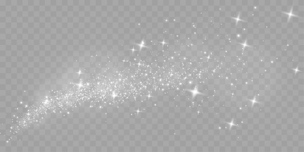 Partículas de luz blanca brillante en fondo transparente estrellas brillantes y efecto de polvo