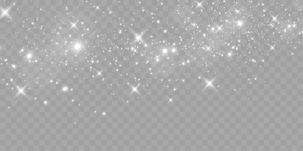 Partículas de luz blanca brillante en fondo transparente estrellas brillantes y efecto de polvo