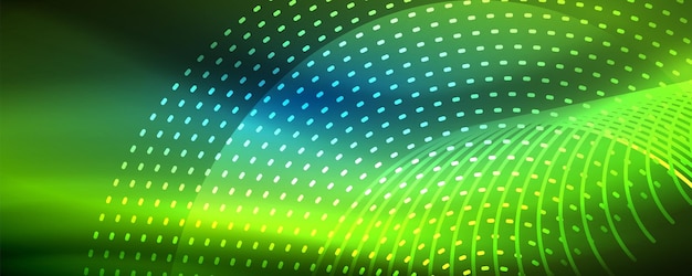 Las partículas de luz brillantes en el oscuro espacio de neón brillan mágicamente con un fondo abstracto brillante.