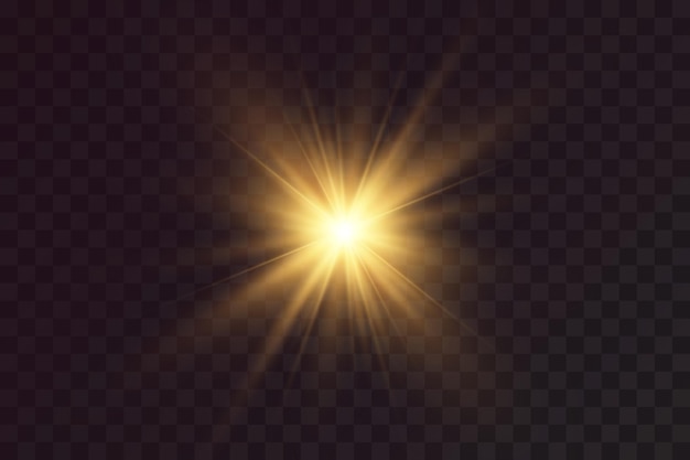 Partículas de luz dorada. Luz dorada. Flash de luz. Estrella.