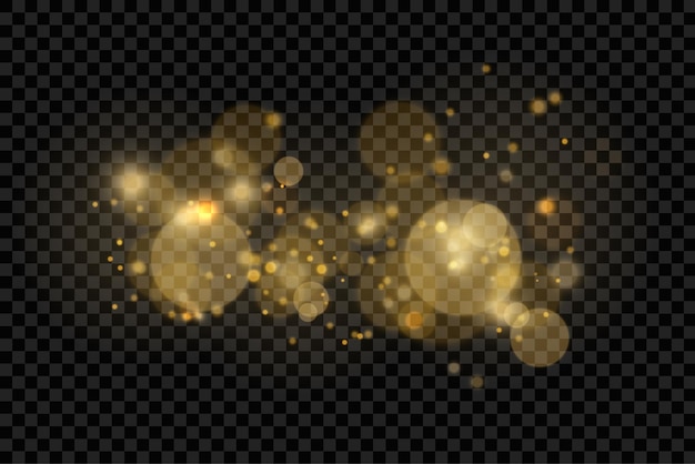 Las partículas de polvo dorado brillante bokeh de Navidad chispas efecto de luz chispas amarillas chispas estrella