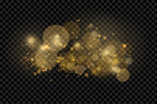 Las partículas de polvo dorado brillante bokeh de Navidad chispas efecto de luz chispas amarillas chispas estrella