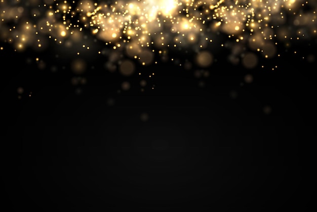 Las partículas de polvo dorado brillante bokeh de Navidad chispas efecto de luz chispas amarillas chispas estrella