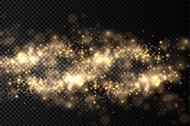 Las partículas de polvo dorado brillante bokeh de Navidad chispas efecto de luz chispas amarillas chispas estrella