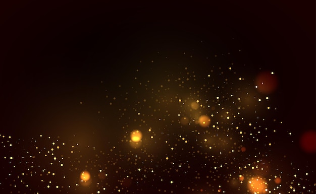 Partículas de polvo espumoso Polvo dorado brillante Fondo abstracto con efecto bokeh
