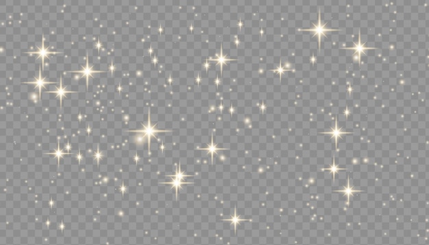 Las partículas de polvo de estrellas de oro brillante brillan efecto en el fondo png Ilustración de textura de brillo vectorial