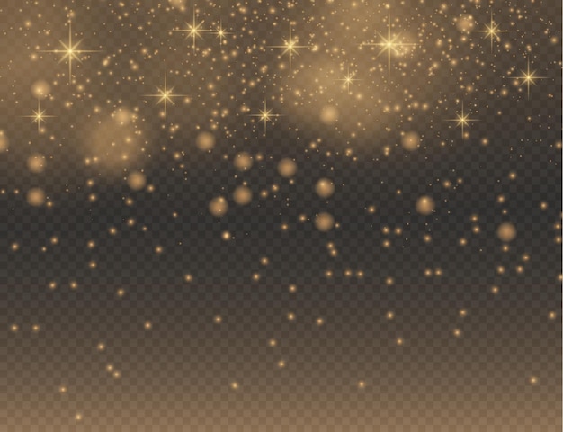 Partículas de polvo mágicas doradas brillantes chispas brillo luces polvo amarillo chispas y estrellas