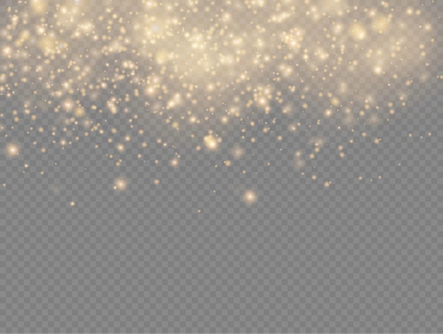 Partículas de polvo mágicas doradas brillantes chispas brillo luces polvo amarillo chispas y estrellas