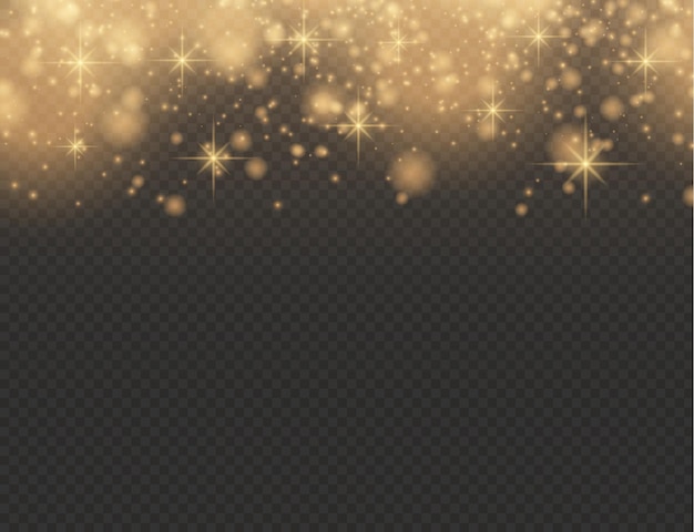 Partículas de polvo mágicas doradas brillantes chispas brillo luces polvo amarillo chispas y estrellas